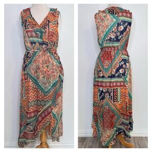 Reba Womens Southwest Sleeveless Midi Hi Lo Dress‎ Size S Colorful Western Chic